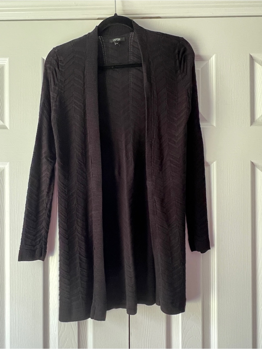 Apt. 9 Black Open-Front Chevron Knit Long Cardigan